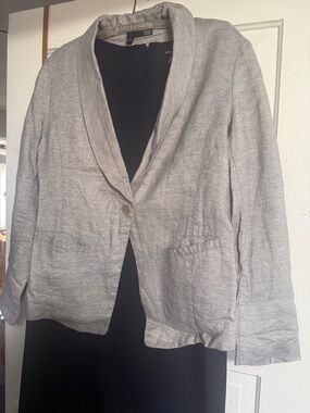 Eileen Fisher Linen Jacket Women’s M Grey Sparkle Button Front Blazer Career